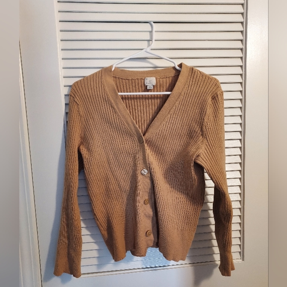 Camel Ribbed Button-Up Cardigan